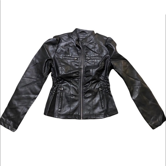 ASOS - NEW LOOK - Faux Leather Puff Sleeve Zip Jacket with Stretch Bodice - Picture 10 of 13